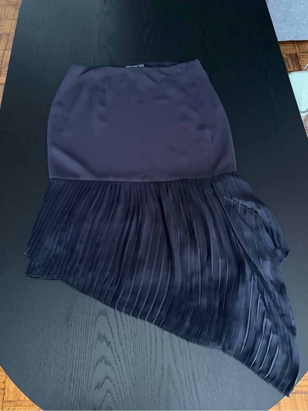 Salvatore Ferragamo Navy Asymmetrical Pleated Midi Skirt